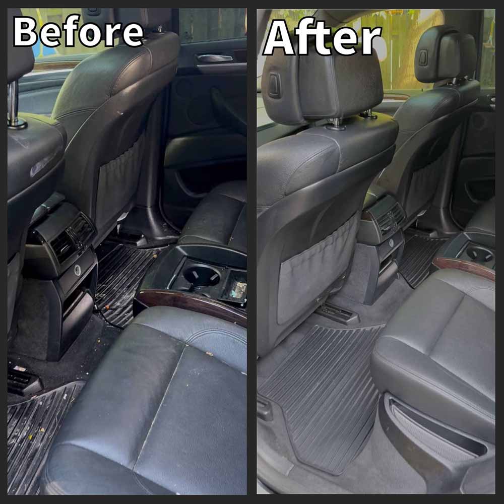 "Before and after" of BMW X5 interior rear seats.